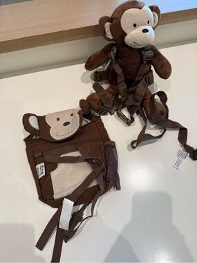 Skip Hop Brown Monkey Plush Backpack with Light Cream Lining